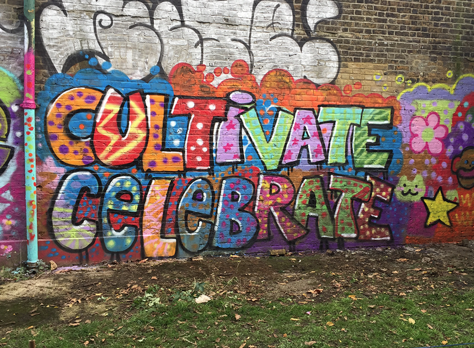 Completed community mural at Clitterhouse Farm London