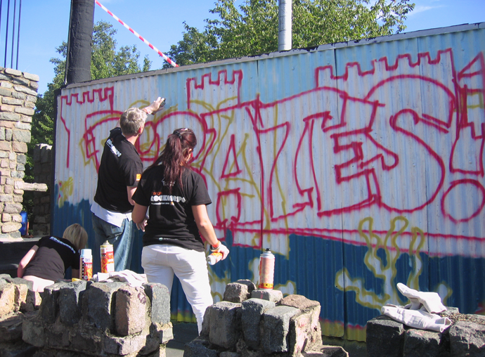 Sea-themed graffiti mural at Islington Pirates Adventure Playground
