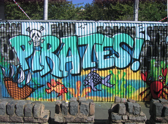 Community graffiti artwork at Islington Pirates playground