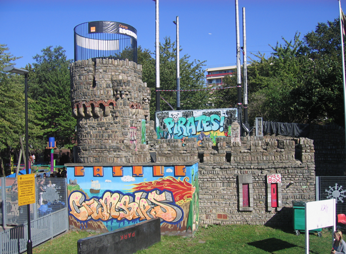 Completed pirate sea themed mural at Islington adventure playground London