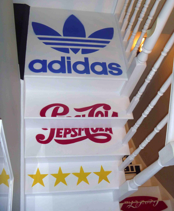 Custom stencil spray paint staircase commission Queens Park London by Akit