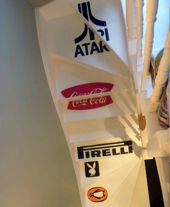 Staircase stencil artwork detail — residential commission London