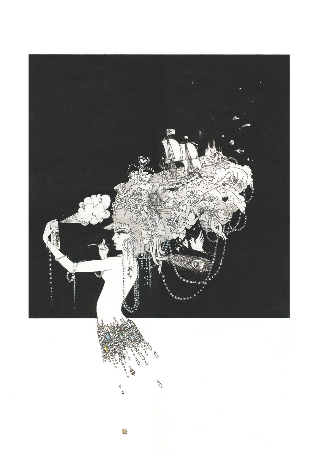 Image of elaborate hairstyle modern graphic beautiful striking monochrome illustration art design